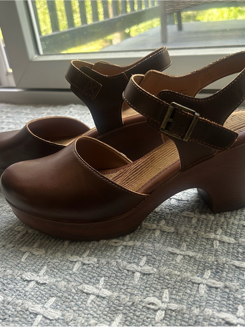 Born Brown Leather Mary Jane Clog Heels - Picture 2 of 3